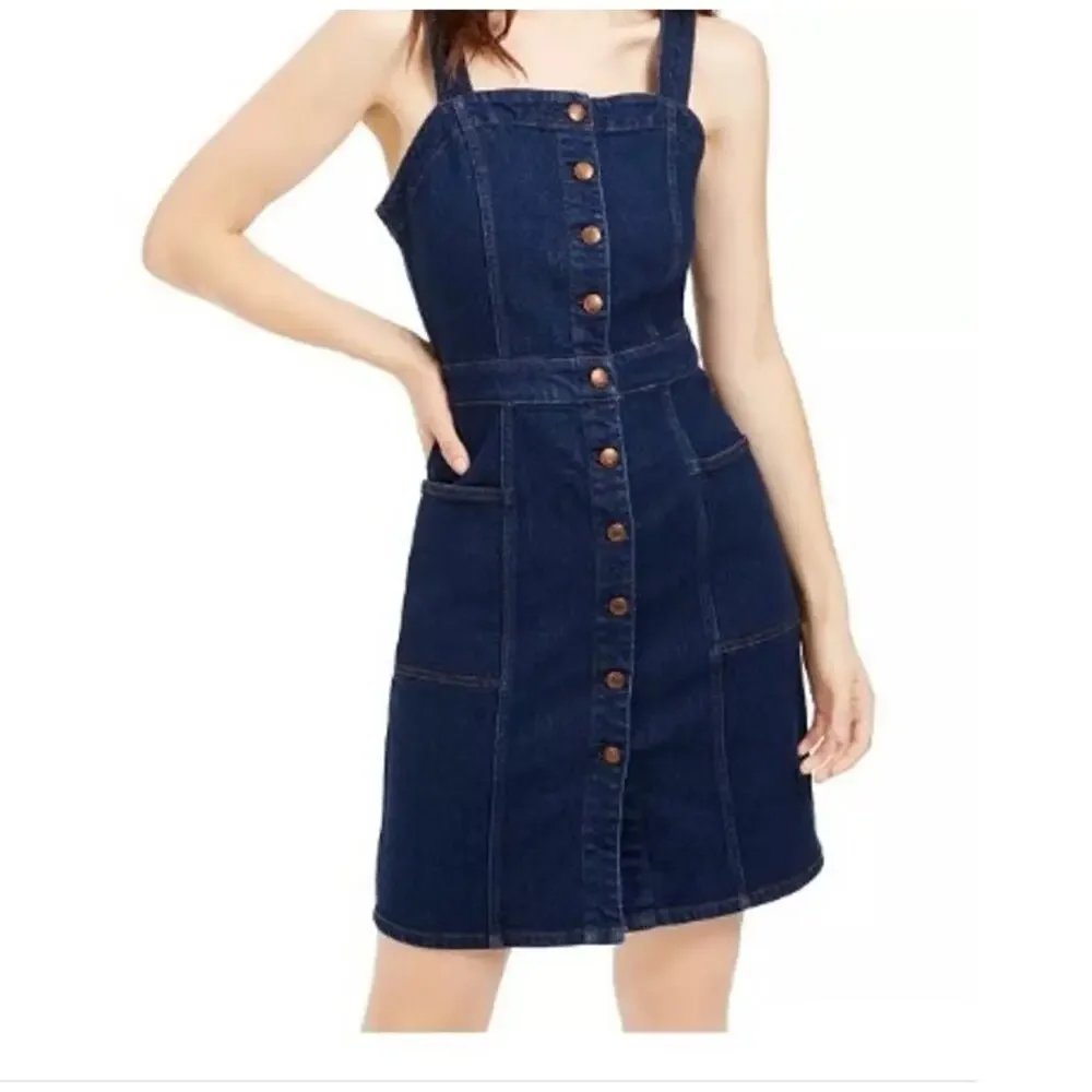 NWT Oat New York Women's Denim Button up Dress Size 0 Blue With Pockets
